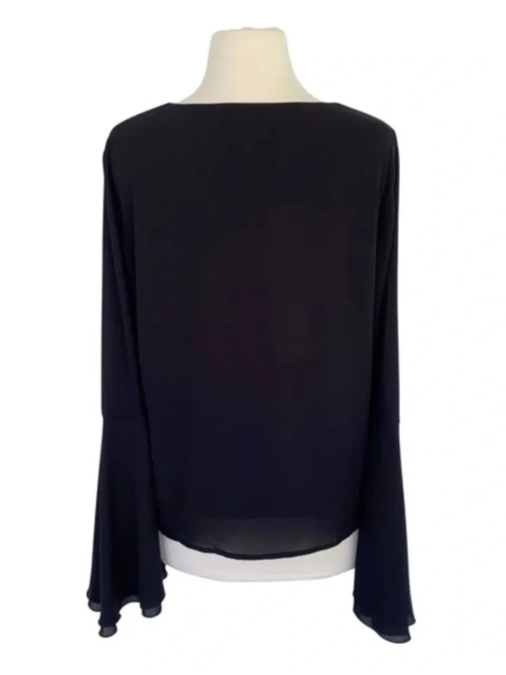 (13) Carmen Marc Valvo V Neck Split Bell Sleeve Blouse Black Medium - Picture 7 of 11